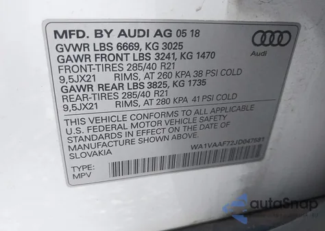 2018 Audi Q7 3.0T Premium из США, поврежденный, VIN WA1VAAF72JD047581